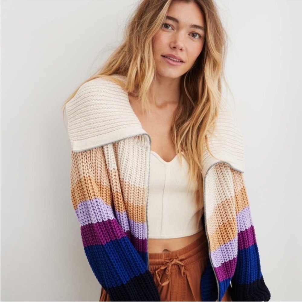 Aerie Cropped Double Zip Cardigan with tag size S